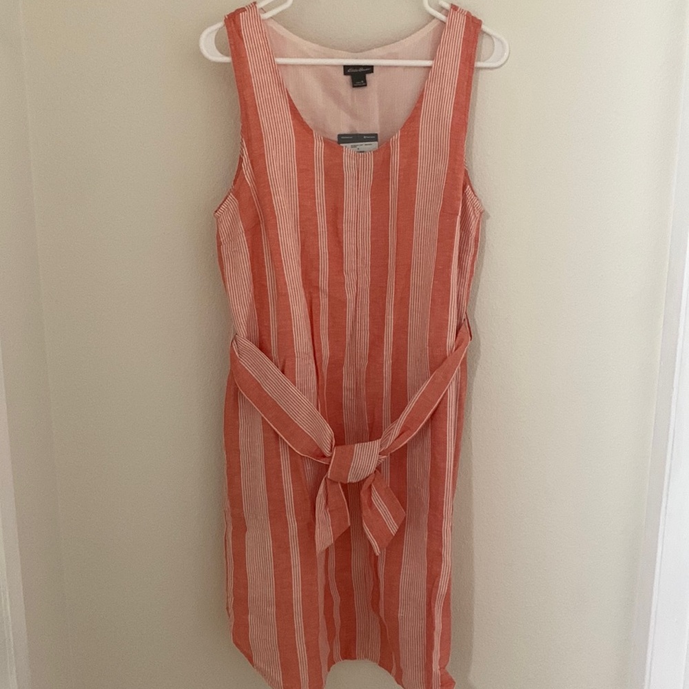 Beach Linen Peach Striped Summer Dress, Brand New